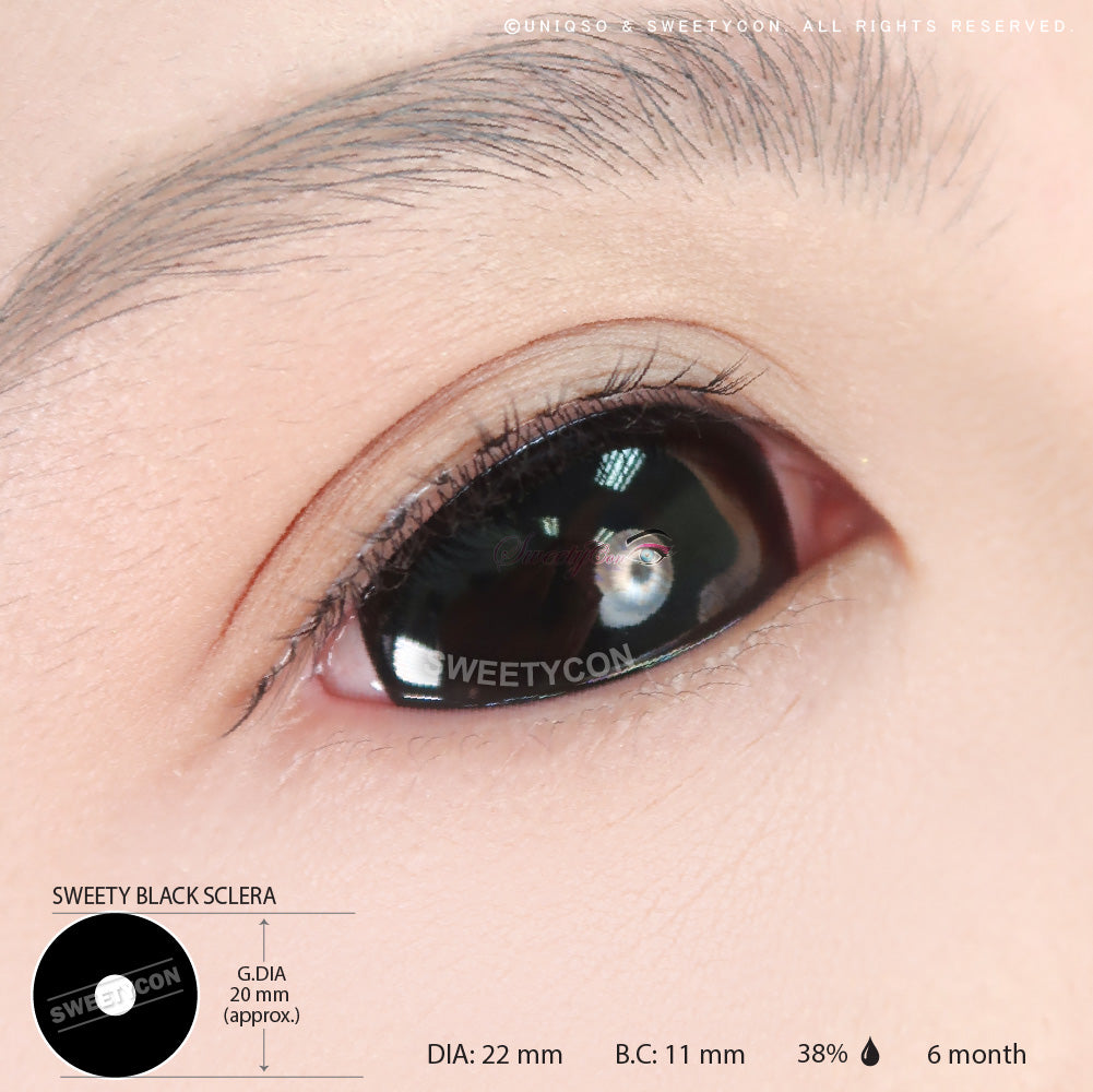 Sweety Black Sclera Contacts Sabretooth/Blackout/Black with Prescription (1 lens/pack)-Sclera Contacts-UNIQSO