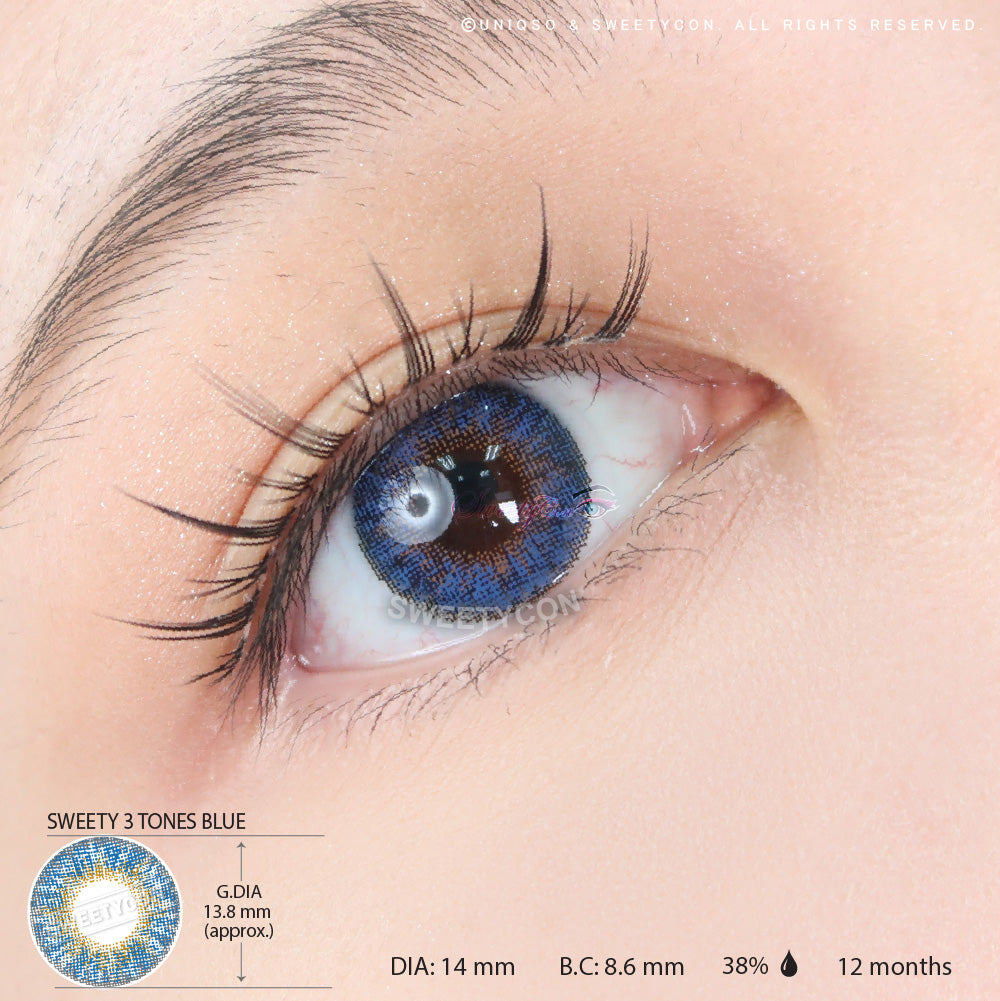 Sweety 3 Tones Blue (1 lens/pack)-Colored Contacts-UNIQSO