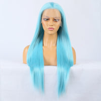 Plush Blue Front Lace Long Straight Hair-Lace Front Wig-UNIQSO