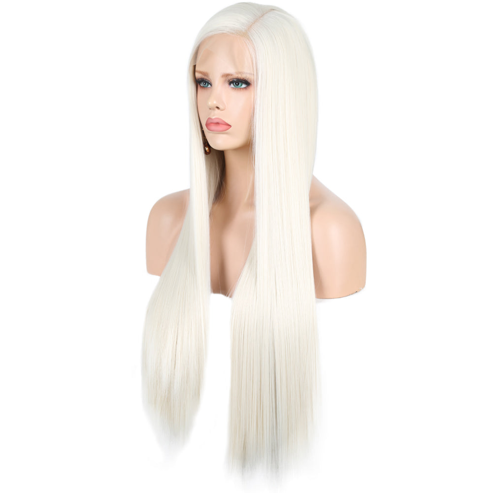 Glitzy White Front Lace Long Straight Hair Wig-Lace Front Wig-UNIQSO