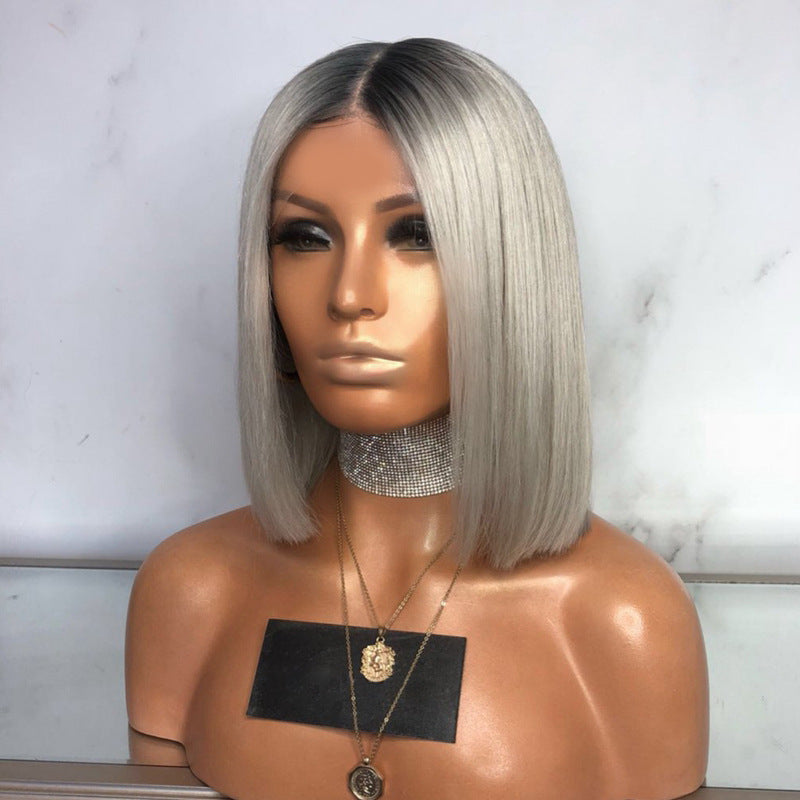 Premium Wig - Glitzy Queen Balck-Gray Mixed Buckle Bob Hair Wig-Lace Front Wig-UNIQSO